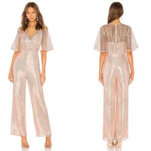 NBD Rose Gold Sequin V-Neck Jumpsuit